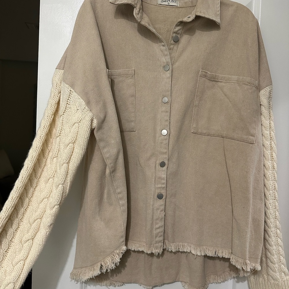 The Post Khaki Denim Sweater Top